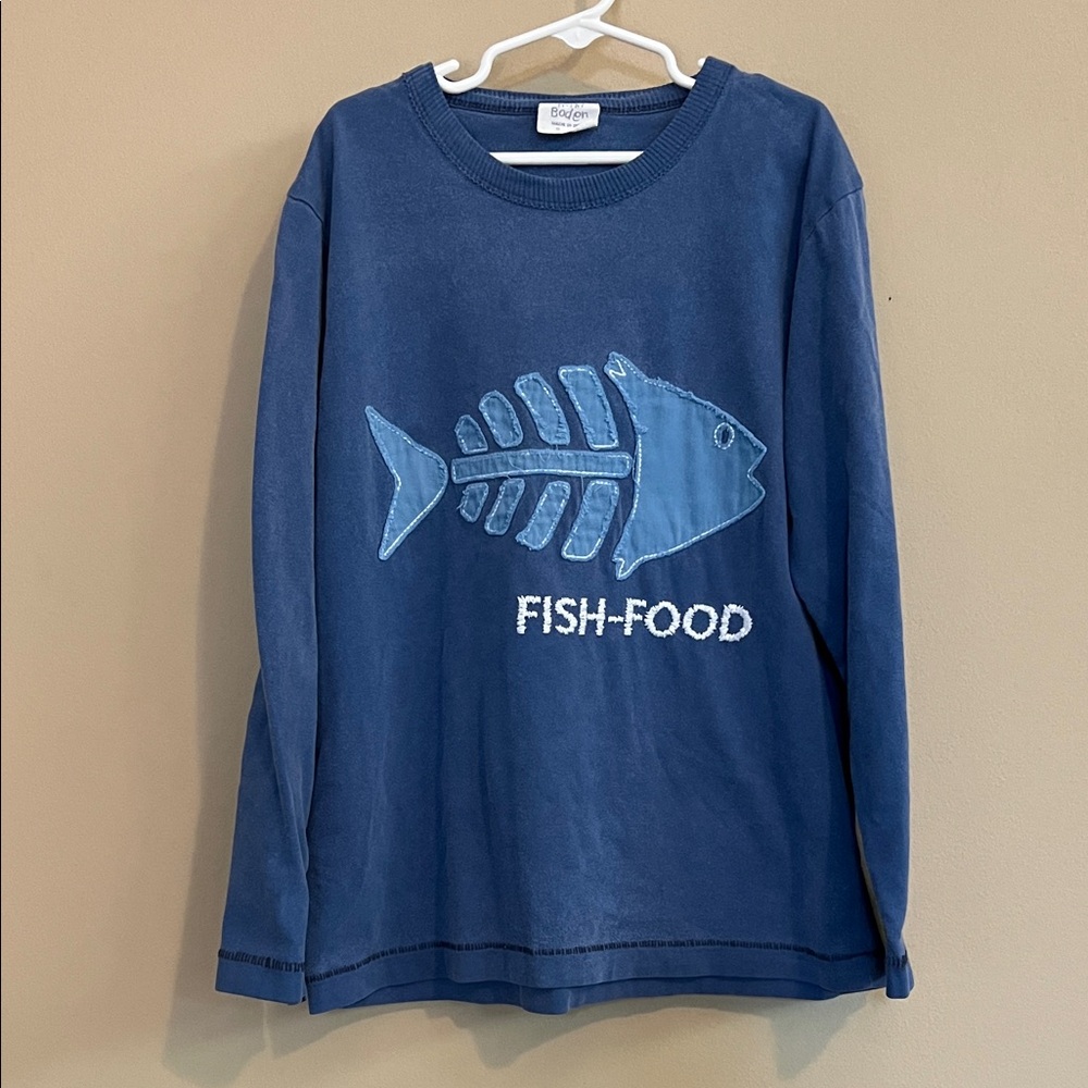 Mini Boden Blue Fish-Food 100% Cotton Pullover Tee